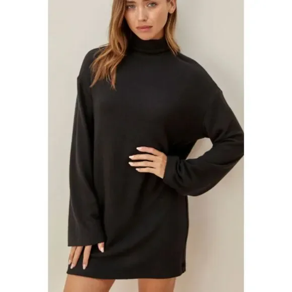 Reformation Aspen Knit Dress Bell Sleeve Turtleneck Black Size M - Picture 1 of 4